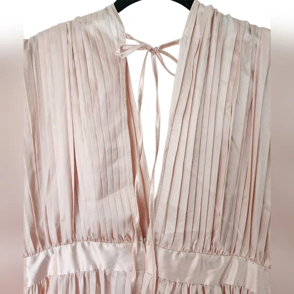 Rose pink pleated deep v-neck maxi dress, XL - Picture 4 of 8